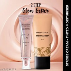 Two-Step Glow Getter Makeup Kit - Rose Gold Strobe Cream (30ml) & Peaches N Cream Tinted Moisturizer - Light (35g) | Pack of 2