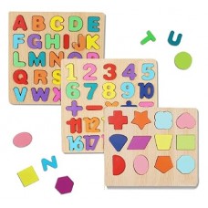 Wooden Learning Educational Game Board for Kids, Puzzle Toys for 2 Years Old Boys & Girls (Alphabets, Numbers & Shapes)