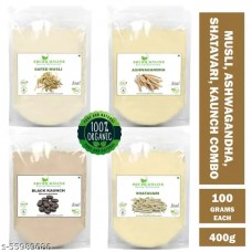 Safed Musli, Ashwagandha, Kaunch Seed, Shatavari Powder Combo (100 Grams each - 400g) - Testosterone Booster, Swet Musli Plus