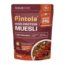 Pintola High Protein Muesli Dark Chocolate & Cranberry 400g, 24g Protein, High Fibre, Trans Fat Free with Brown Sugar, Real Fruits, Muesli for Breakfast Food, Muselies Fruit Nuts and Seeds (400g)